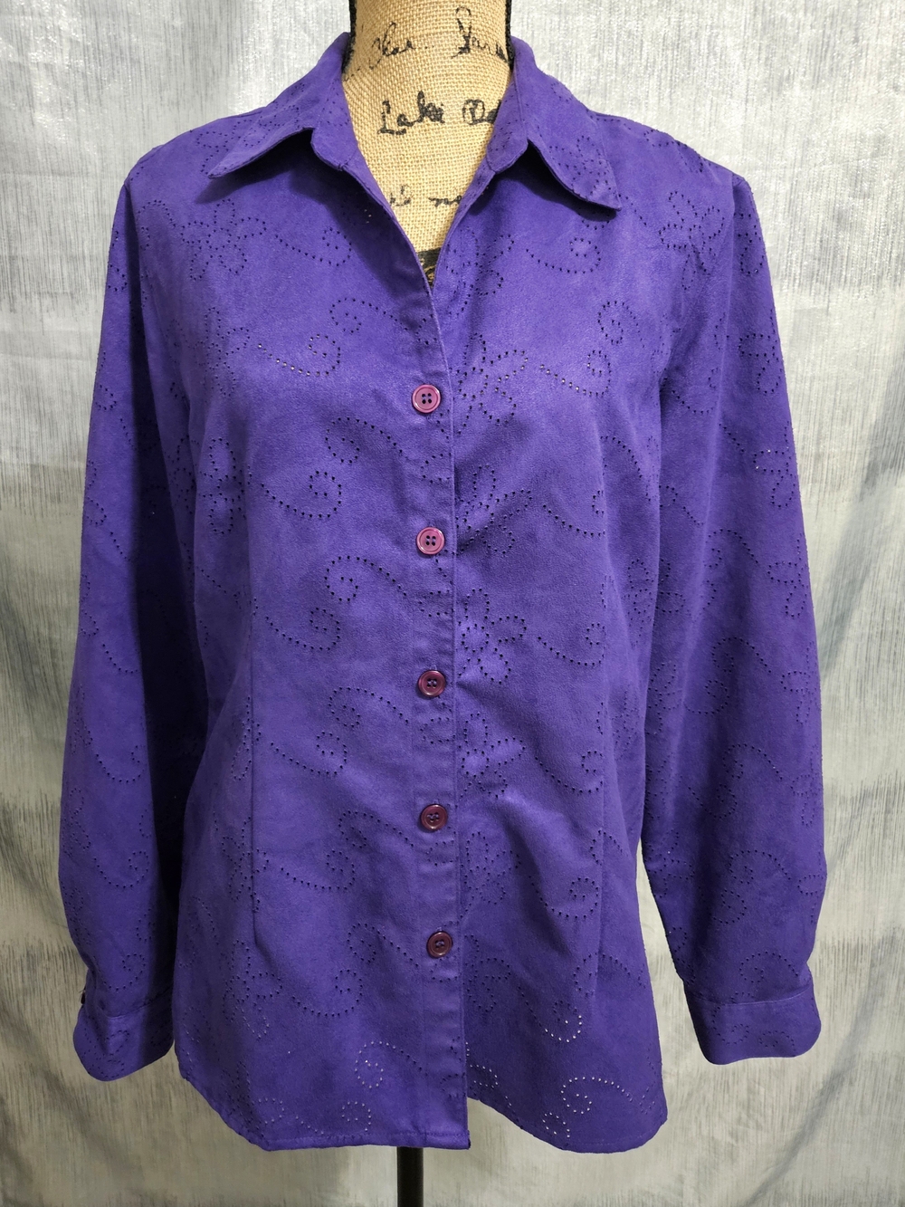 Sag Harbor Purple Eyelet Button-Down Shirt